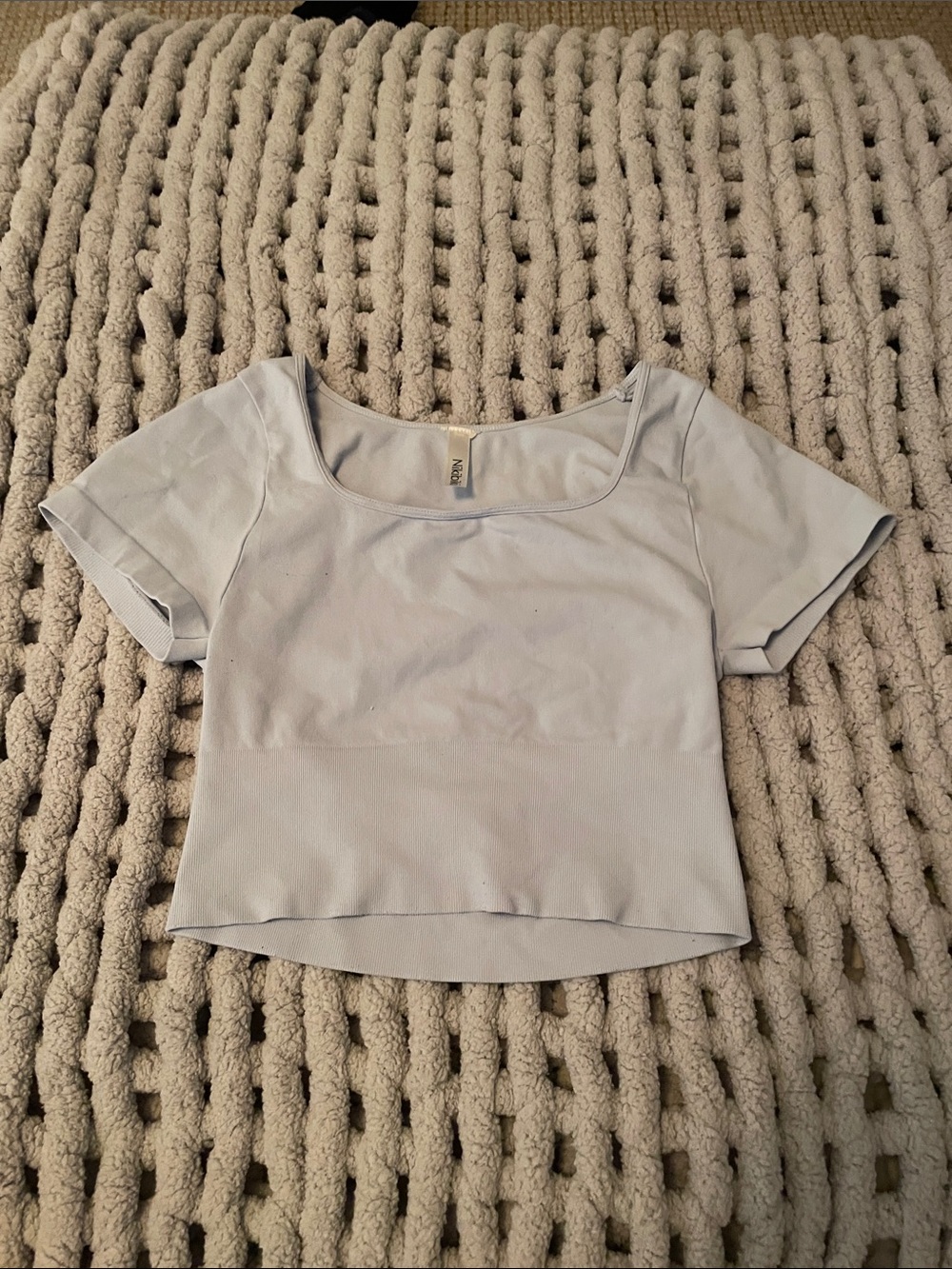 Nikibiki Pale Blue Square Neck Short Sleeve Crop Top